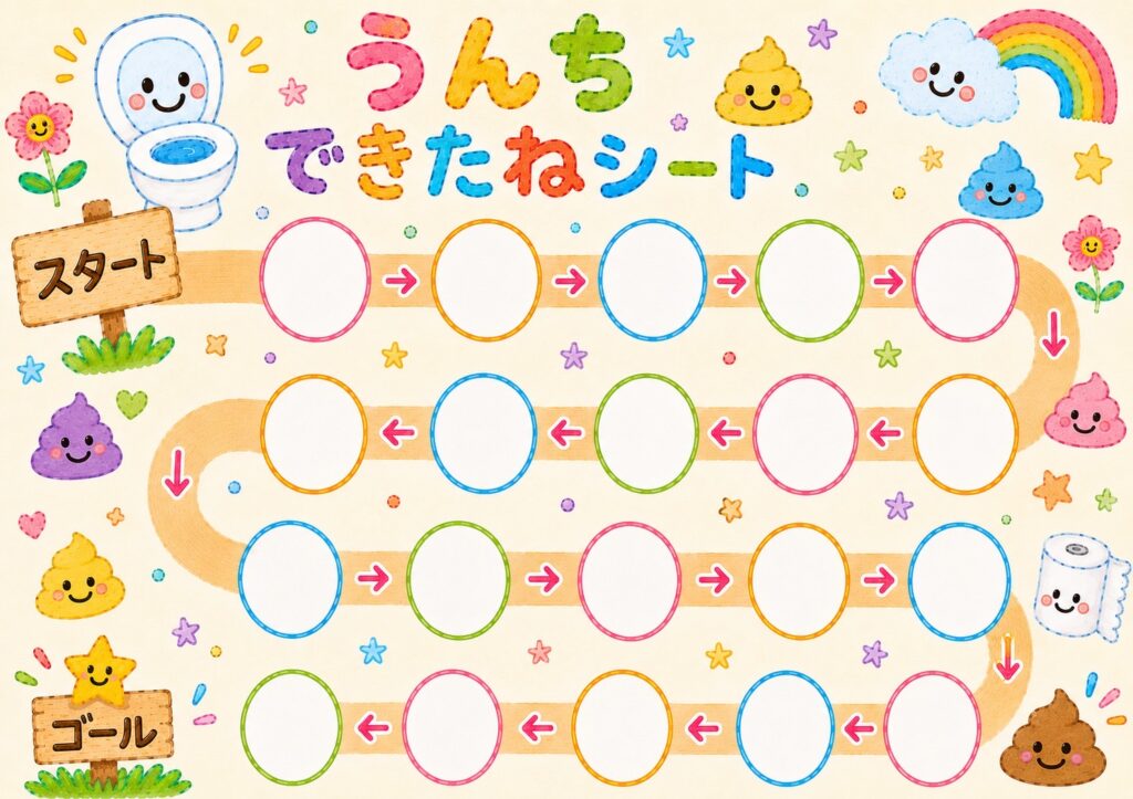 うんちトレーニング用のうんちできたねシート20マス・カラフルでかわいいデザイン